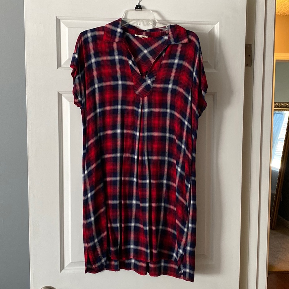 Red/blue plaid dress with pockets